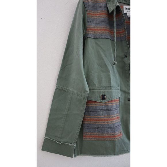 Roxy ARJJK03056 Women's Sz S Green Boho Full Zip Hooded Parka Jacket $80 - Picture 8 of 12